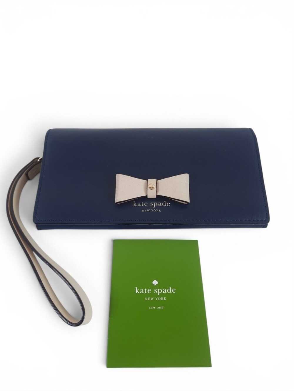 KATE SPADE Baldwin Street Linney Wristlet Clutch Wallet Zip Coin Bow Navy Bone